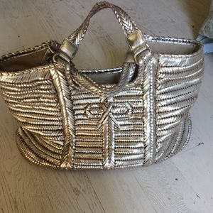 Anya Hindmarch Silver Woven Leather Bag.
